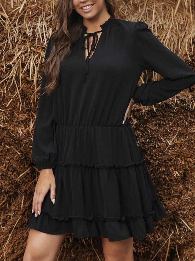 Solid High Waist Long Sleeve Pullover Dress - LuckyFash™