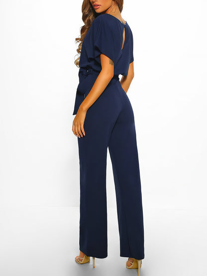 Solid Lace-up Short-sleeved Jumpsuit - LuckyFash™