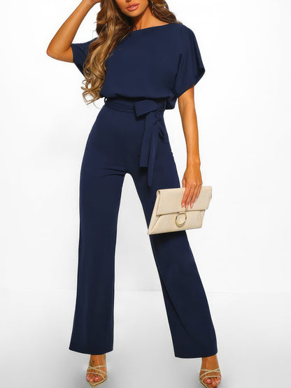 Solid Lace-up Short-sleeved Jumpsuit - LuckyFash™
