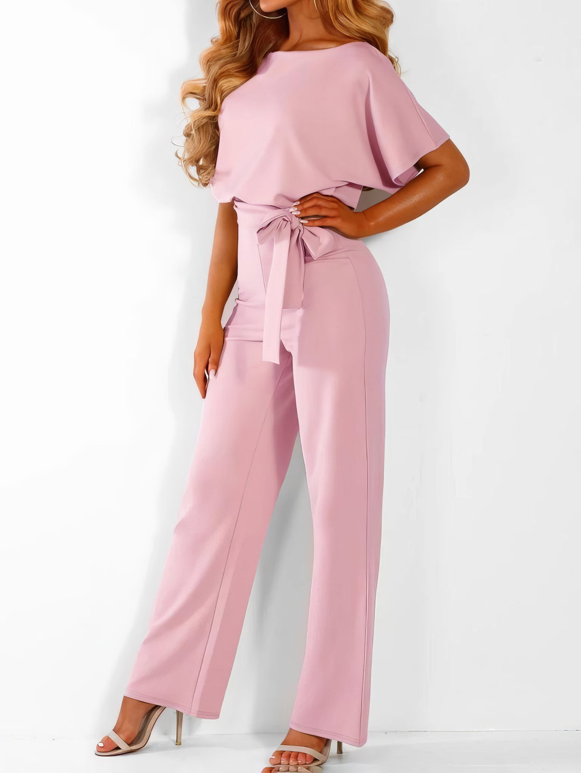 Solid Lace-up Short-sleeved Jumpsuit - LuckyFash™