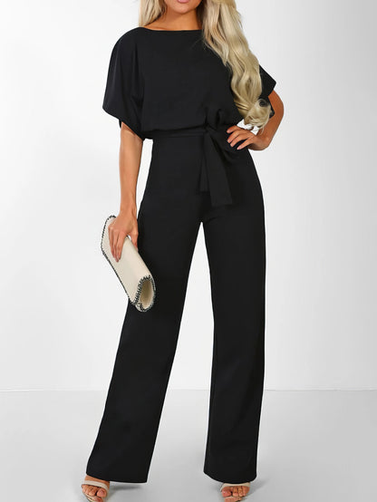 Solid Lace-up Short-sleeved Jumpsuit - LuckyFash™