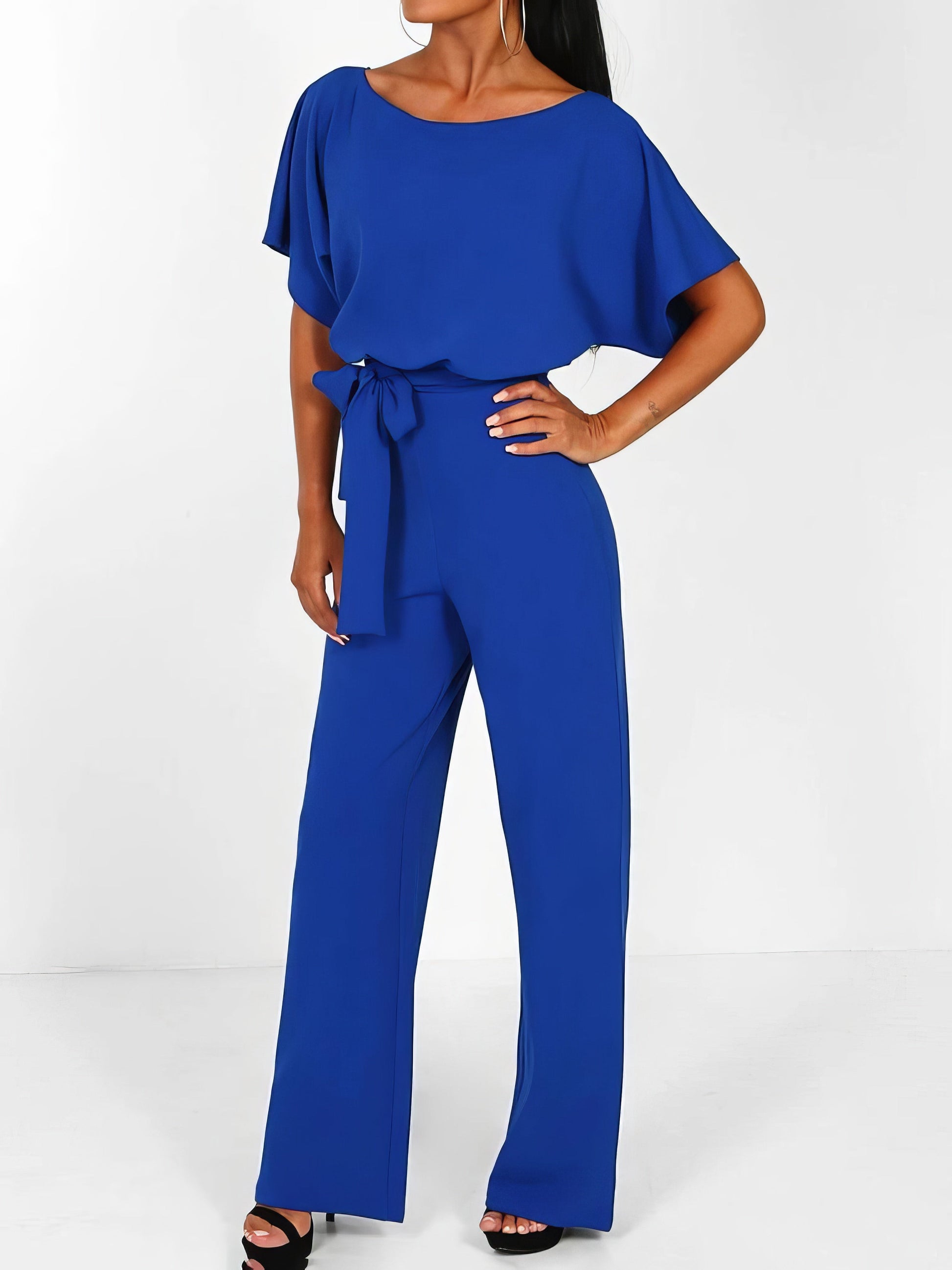 Solid Lace-up Short-sleeved Jumpsuit - LuckyFash™