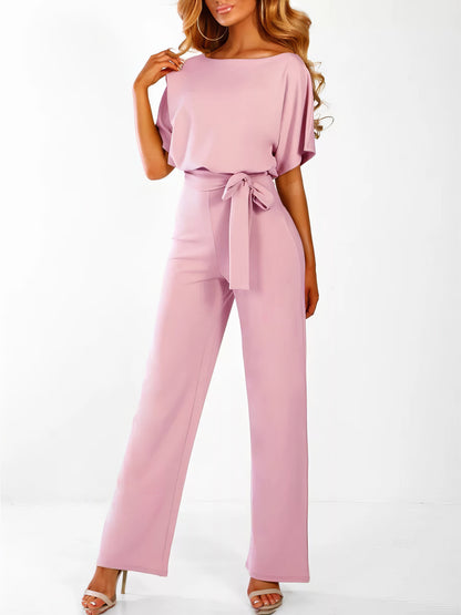 Solid Lace-up Short-sleeved Jumpsuit - LuckyFash™