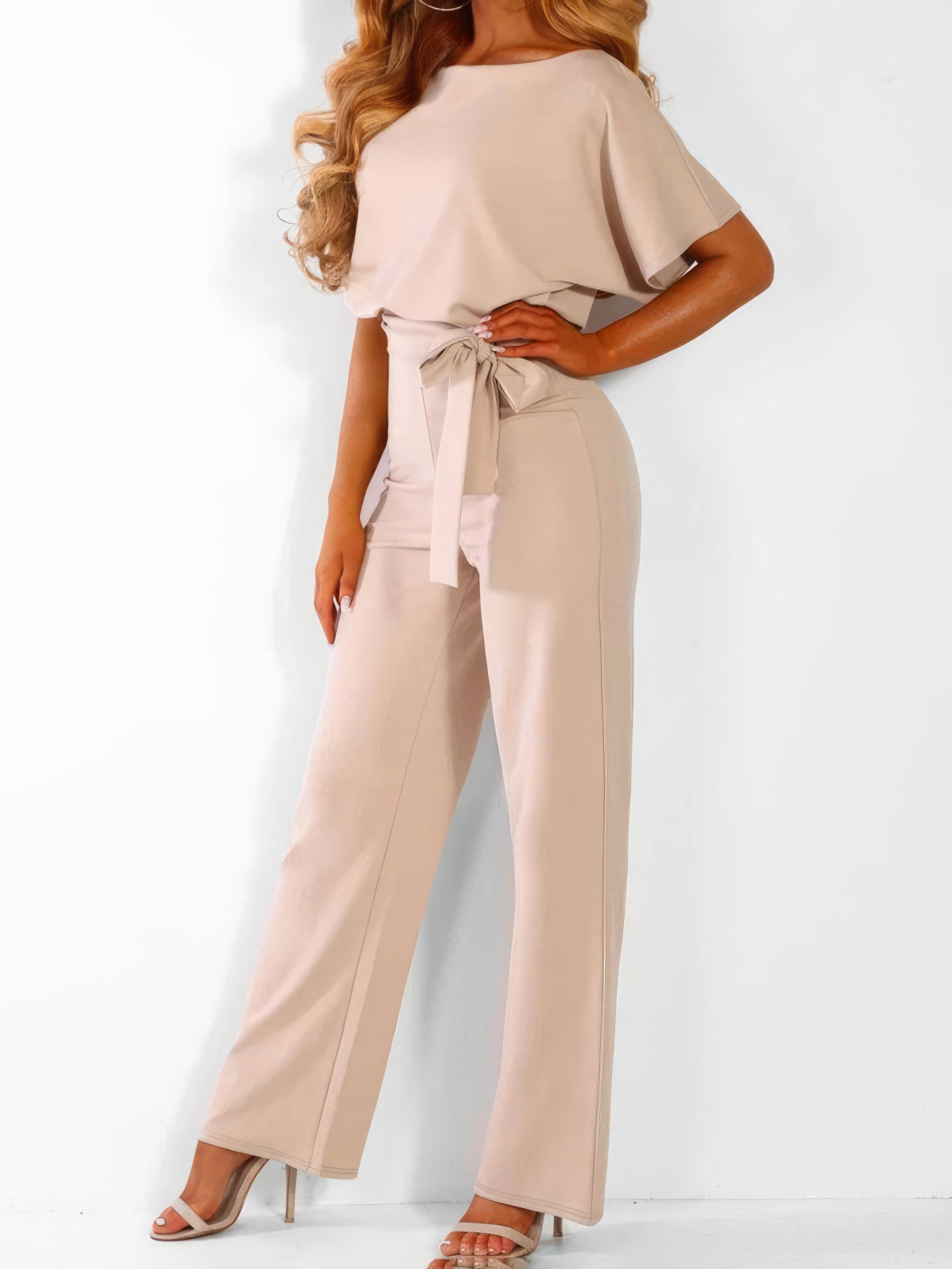 Solid Lace-up Short-sleeved Jumpsuit - LuckyFash™