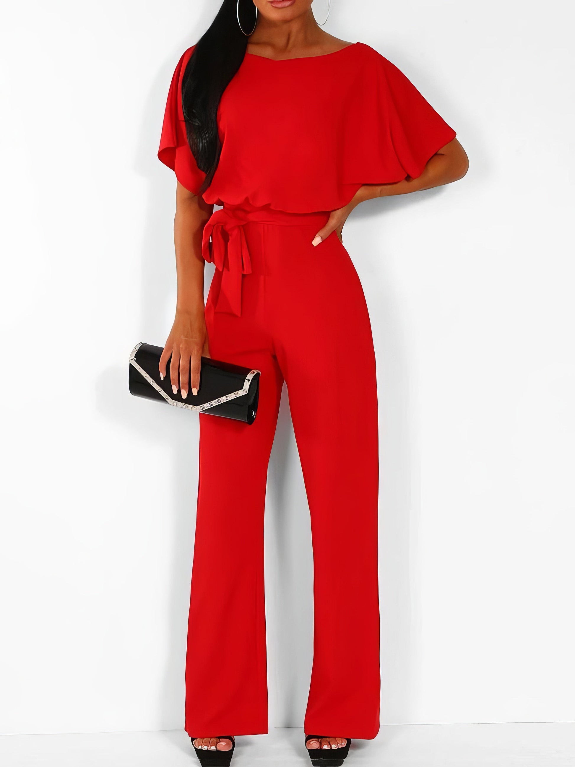 Solid Lace-up Short-sleeved Jumpsuit - LuckyFash™