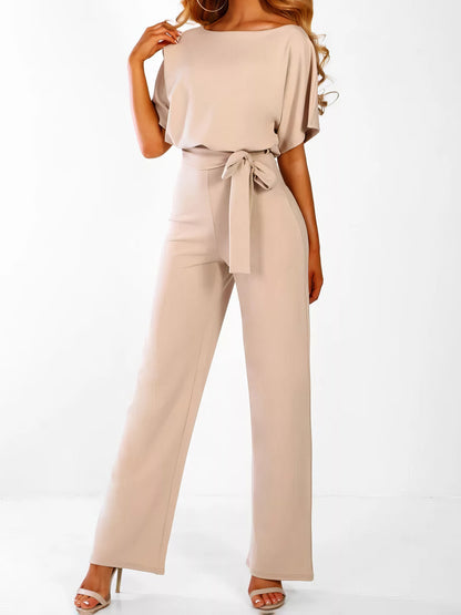 Solid Lace-up Short-sleeved Jumpsuit - LuckyFash™