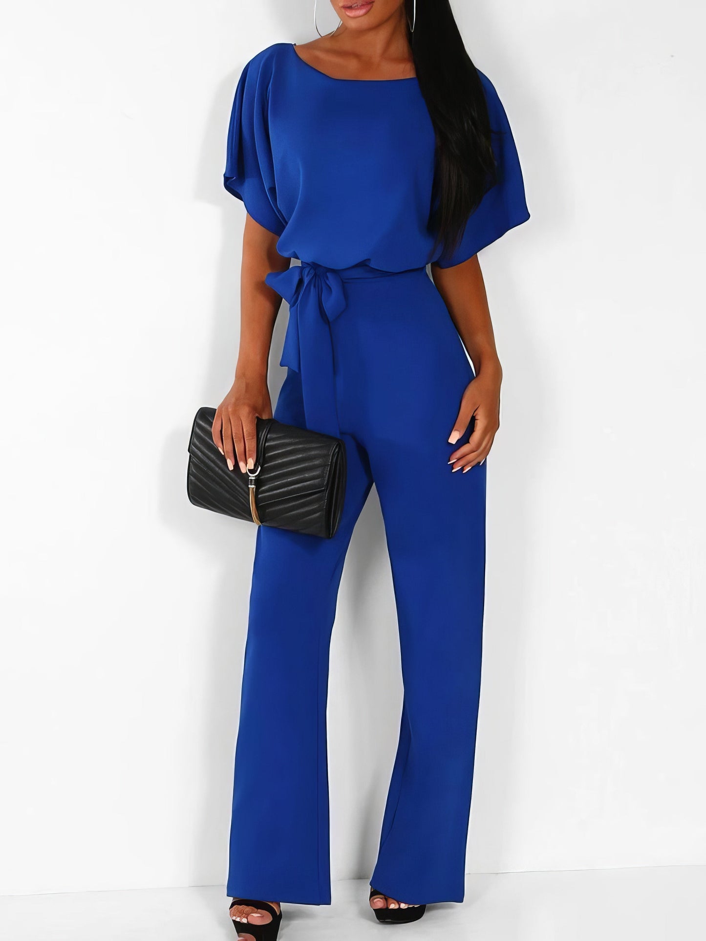 Solid Lace-up Short-sleeved Jumpsuit - LuckyFash™