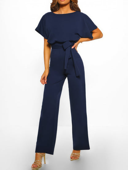 Solid Lace-up Short-sleeved Jumpsuit - LuckyFash™