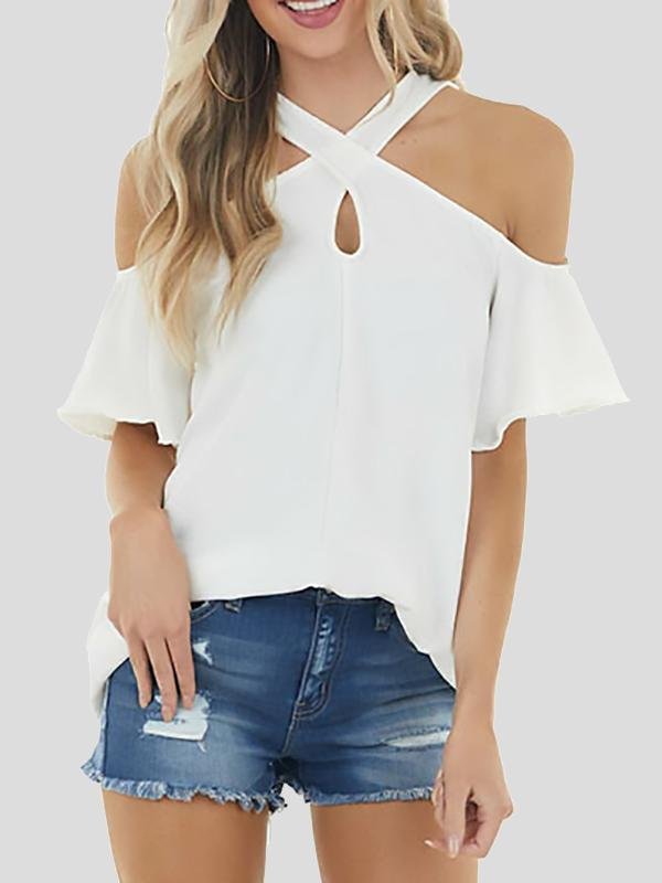 Solid Off Soulder Loose Short-sleeved T-shirt - LuckyFash™