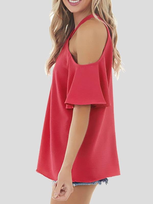 Solid Off Soulder Loose Short-sleeved T-shirt - LuckyFash™