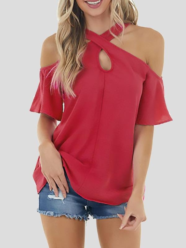 Solid Off Soulder Loose Short-sleeved T-shirt - LuckyFash™