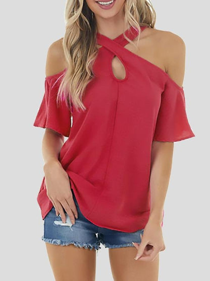 Solid Off Soulder Loose Short-sleeved T-shirt - LuckyFash™
