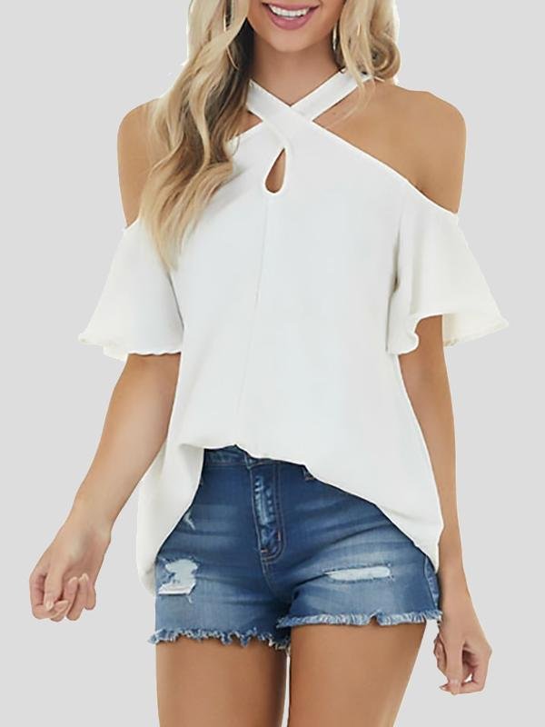 Solid Off Soulder Loose Short-sleeved T-shirt - LuckyFash™