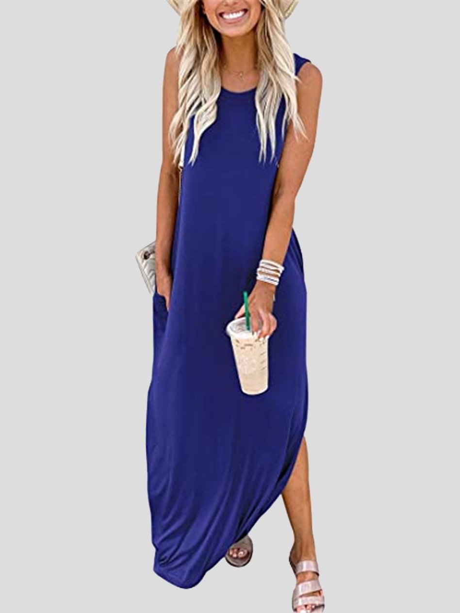 Solid Round Neck Sleeveless Casual Dress - LuckyFash™
