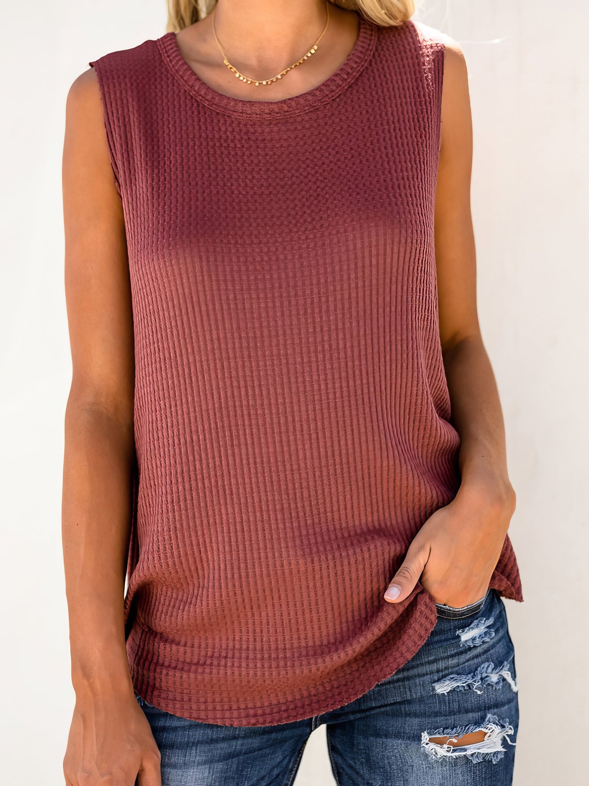Solid Round Neck Sleeveless Top Vest - LuckyFash™