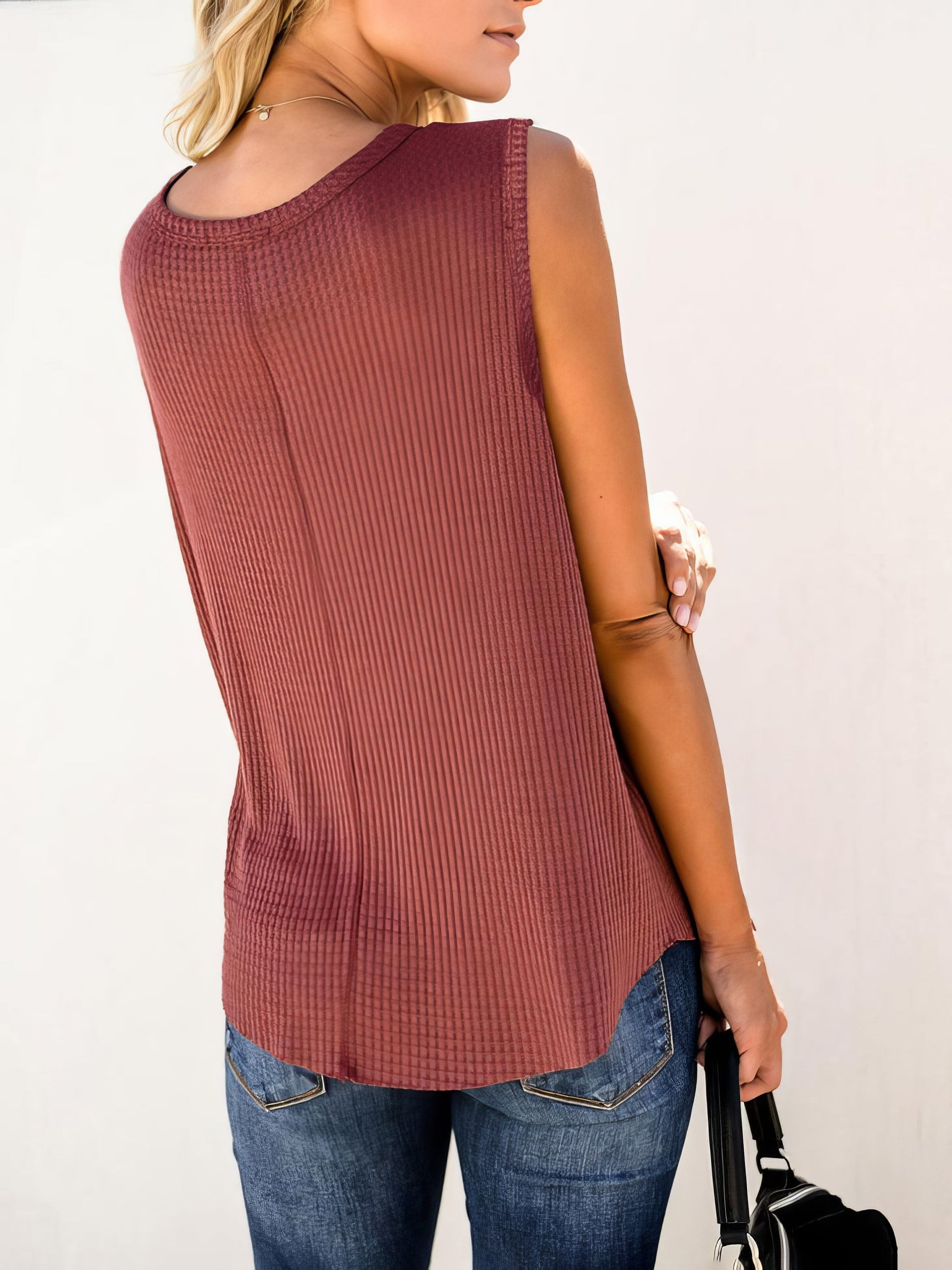 Solid Round Neck Sleeveless Top Vest - LuckyFash™