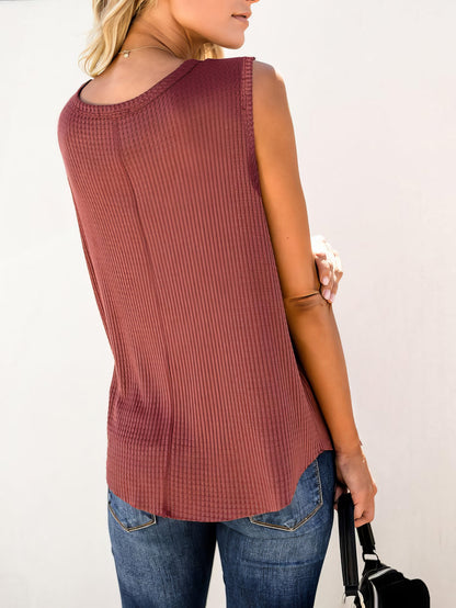 Solid Round Neck Sleeveless Top Vest - LuckyFash™