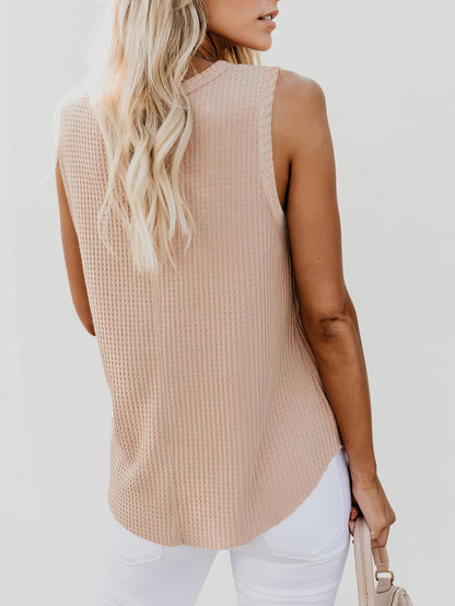Solid Round Neck Sleeveless Top Vest - LuckyFash™