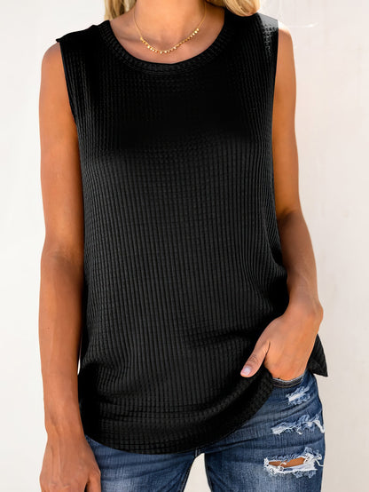 Solid Round Neck Sleeveless Top Vest - LuckyFash™