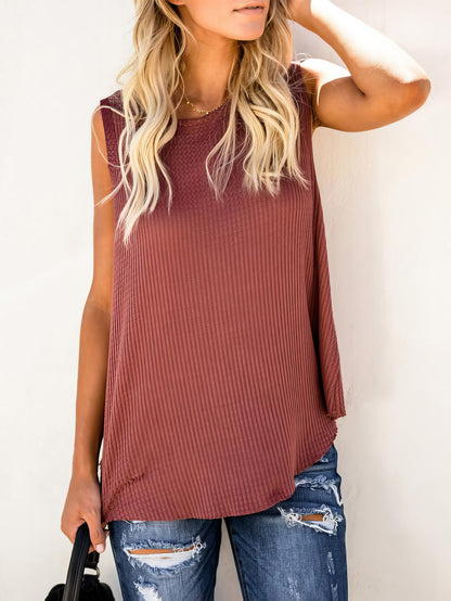 Solid Round Neck Sleeveless Top Vest - LuckyFash™