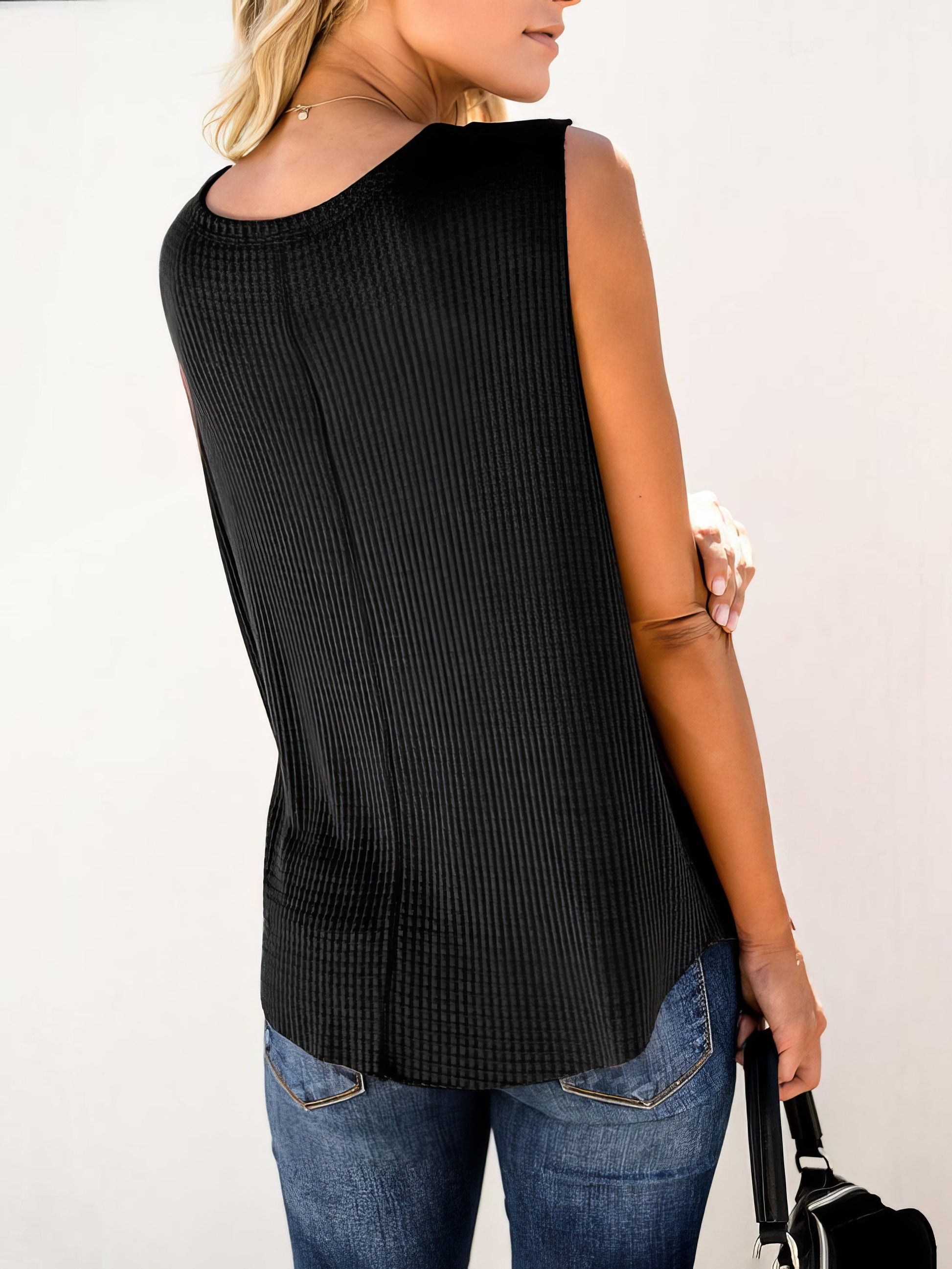 Solid Round Neck Sleeveless Top Vest - LuckyFash™