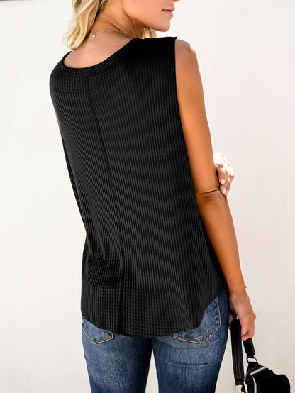 Solid Round Neck Sleeveless Top Vest - LuckyFash™