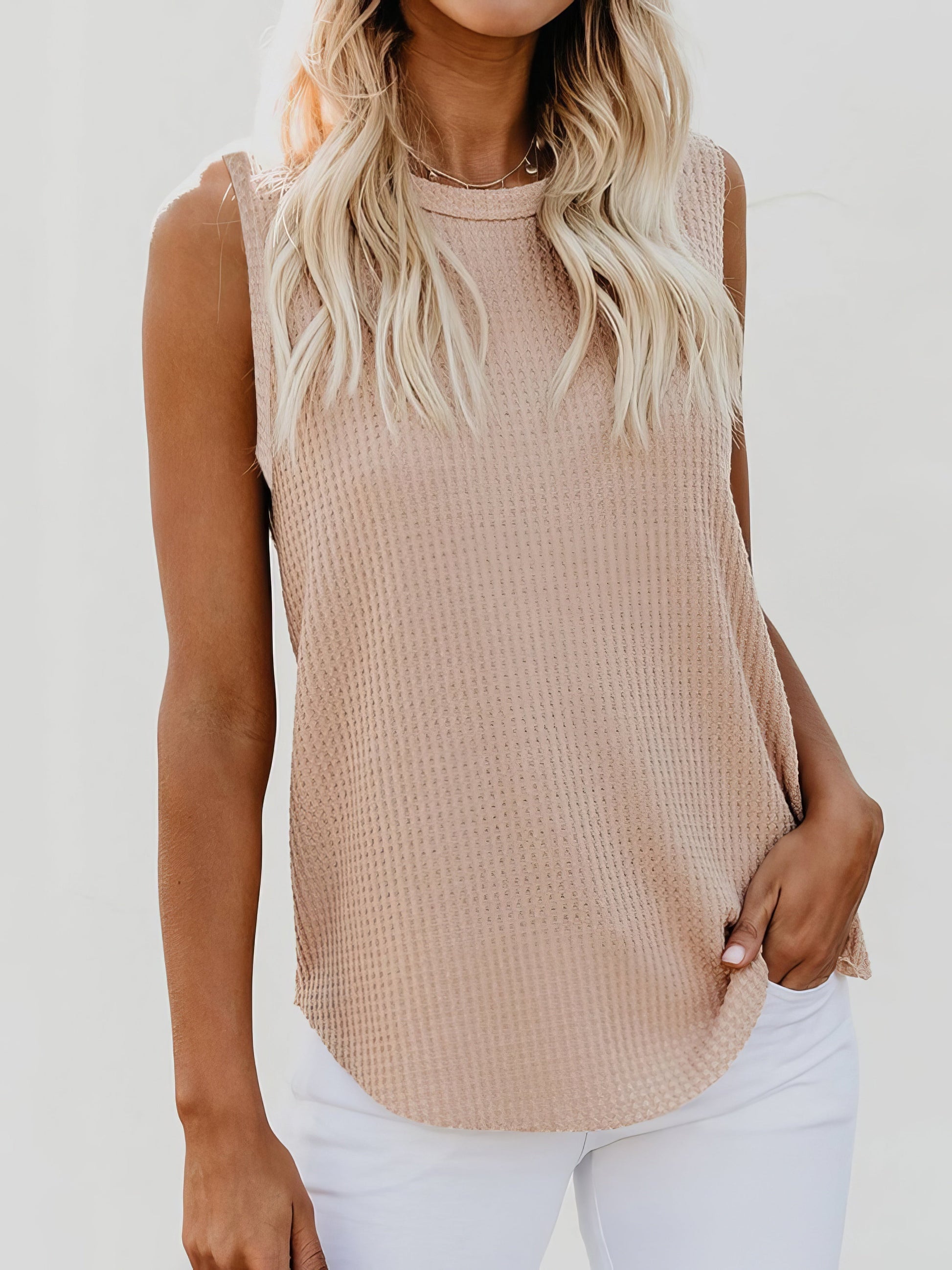 Solid Round Neck Sleeveless Top Vest - LuckyFash™