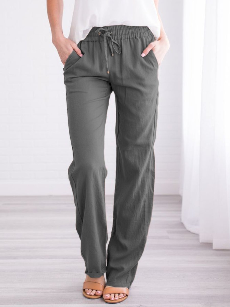 Solid Tie Casual Wide-leg Trousers - LuckyFash™