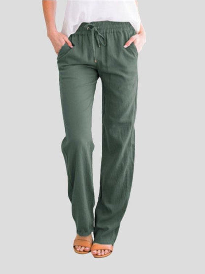 Solid Tie Casual Wide-leg Trousers - LuckyFash™