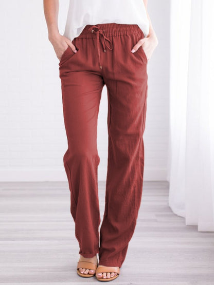Solid Tie Casual Wide-leg Trousers - LuckyFash™
