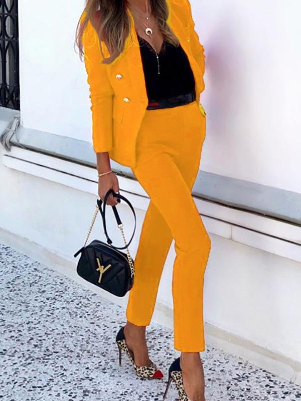 Solid Top & Straight-leg Pants Two-piece Women Suit - LuckyFash™
