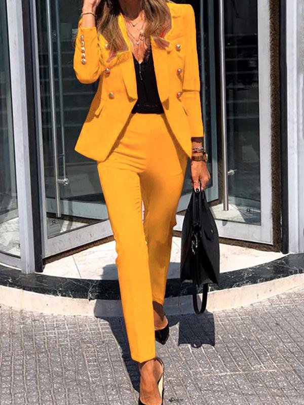 Solid Top & Straight-leg Pants Two-piece Women Suit - LuckyFash™