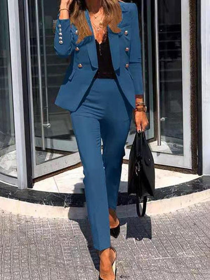 Solid Top & Straight-leg Pants Two-piece Women Suit - LuckyFash™