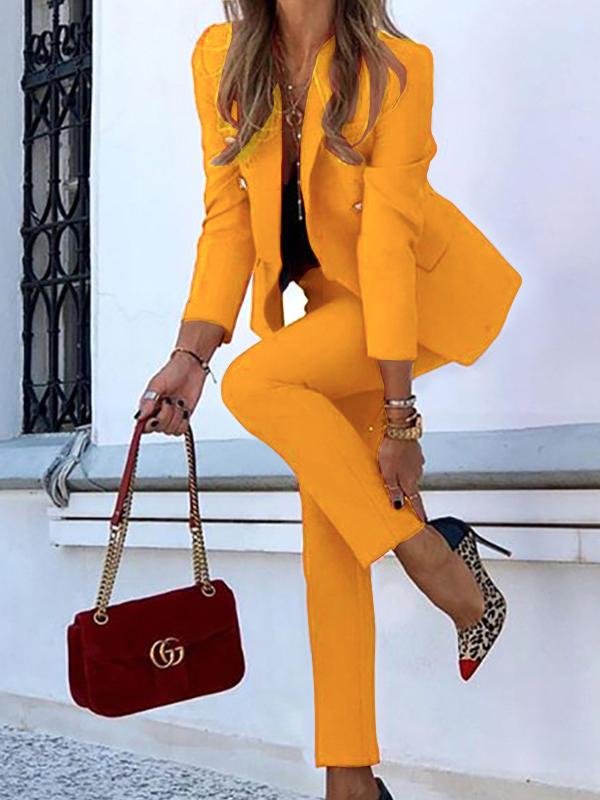 Solid Top & Straight-leg Pants Two-piece Women Suit - LuckyFash™
