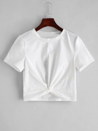 Solid Twist Hem Cropped Tee - LuckyFash™