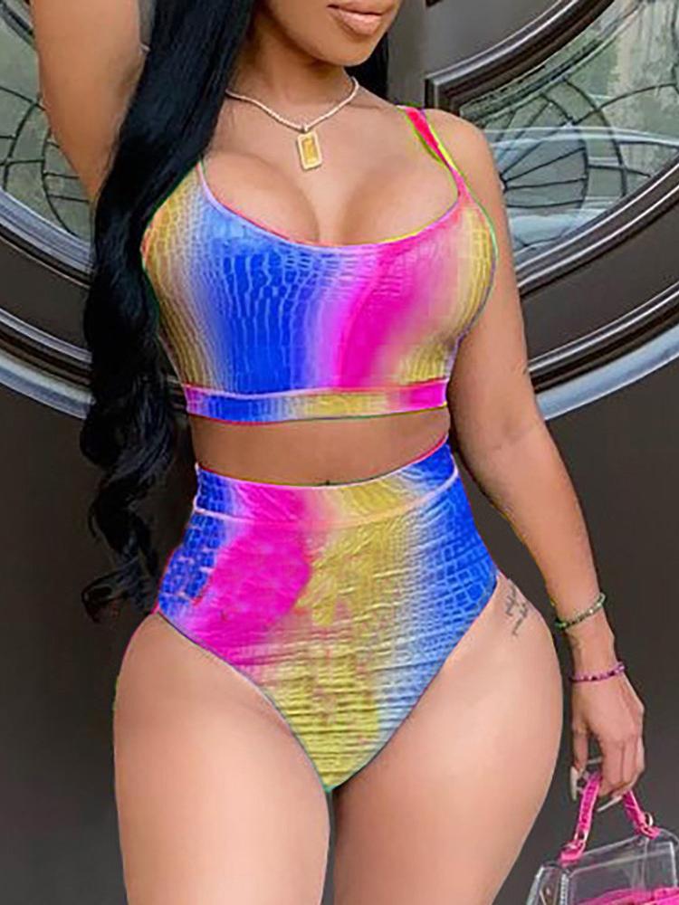 Spaghetti Strap Colorblock Bikini Set - LuckyFash™
