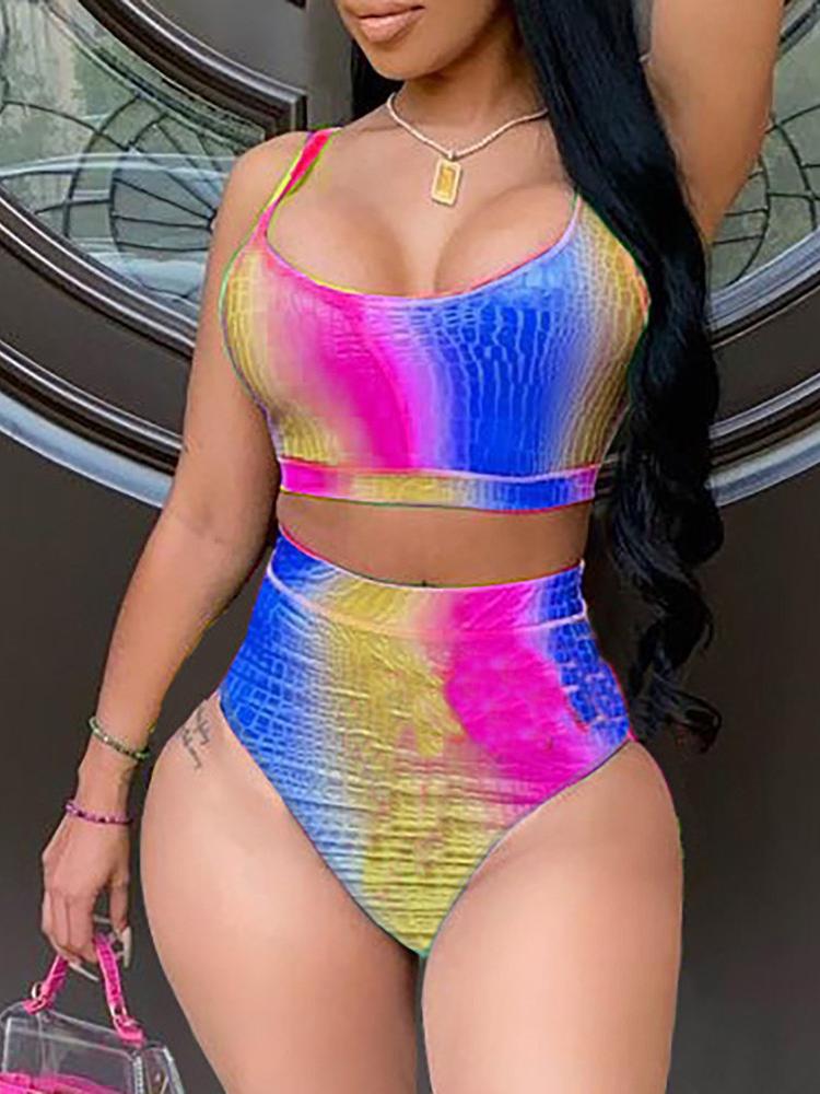 Spaghetti Strap Colorblock Bikini Set - LuckyFash™