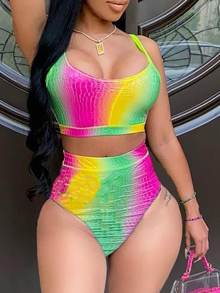 Spaghetti Strap Colorblock Bikini Set - LuckyFash™