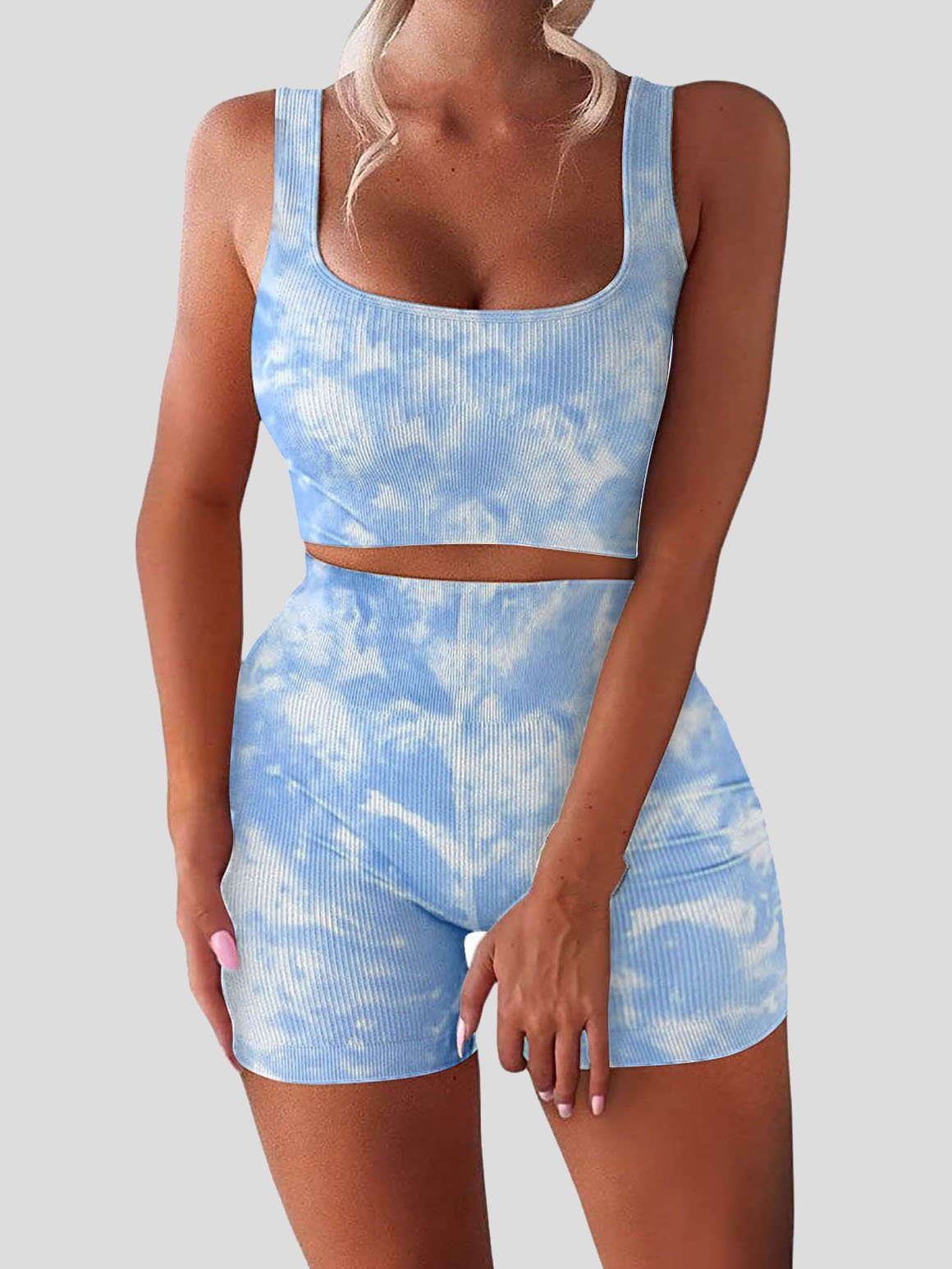 Square Neck High Waist Shorts Casual Two-piece Suit - LuckyFash™