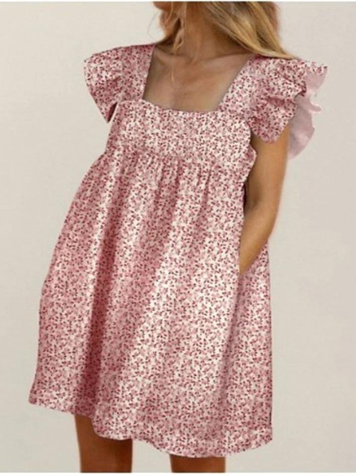 Square Neck Ruffled Floral Print Trendy Dress - LuckyFash™