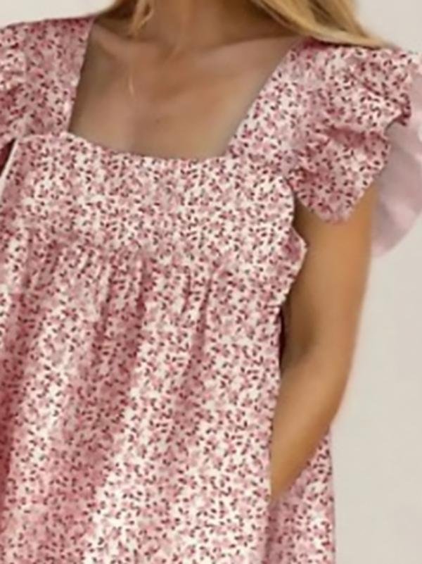 Square Neck Ruffled Floral Print Trendy Dress - LuckyFash™