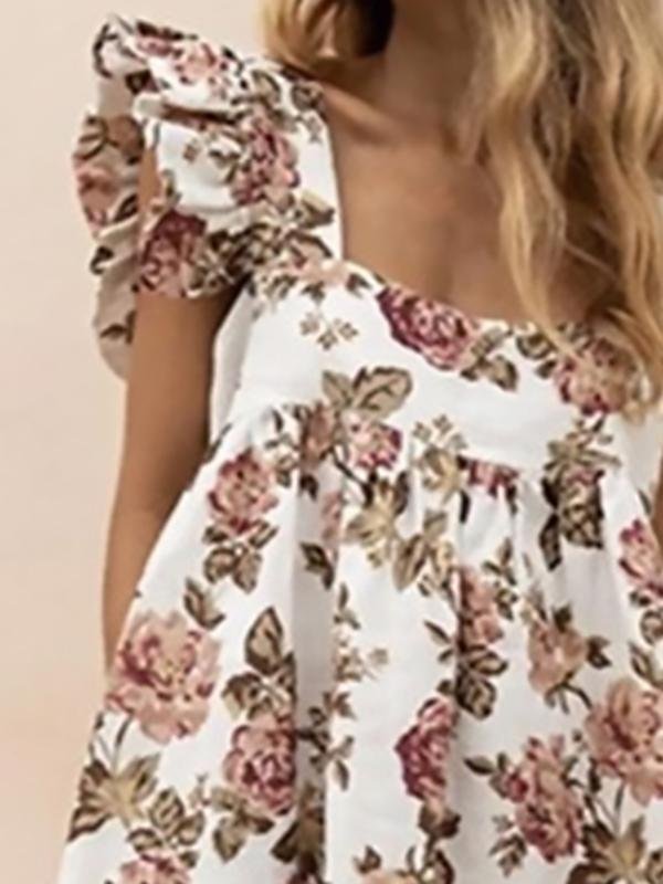 Square Neck Ruffled Floral Print Trendy Dress - LuckyFash™
