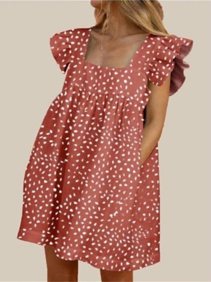 Square Neck Ruffled Floral Print Trendy Dress - LuckyFash™