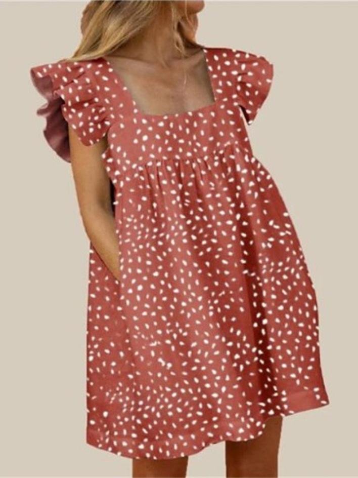 Square Neck Ruffled Floral Print Trendy Dress - LuckyFash™