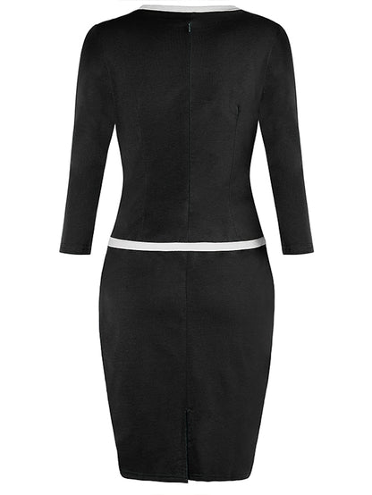 Women's Work Dress Sheath Dress Midi Dress Black Dusty Blue 3/4 Length Sleeve Pure Color Fake two piece Winter Fall Spring Square Neck Modern Winter Dress Office Daily 2023 S M L XL XXL 3XL 4XL 5XL - LuckyFash™