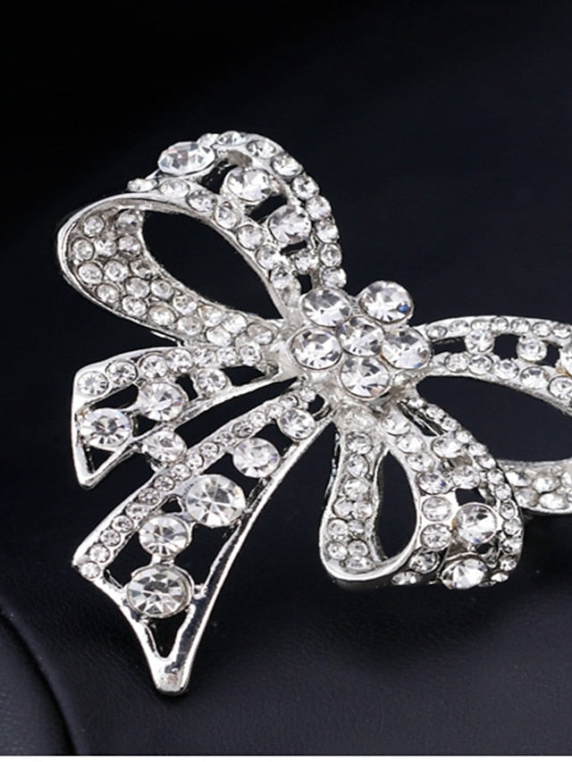 Women's AAA Cubic Zirconia Brooches Classic Cute Stylish Brooch Jewelry Silver Bowknot For Daily Date - LuckyFash™