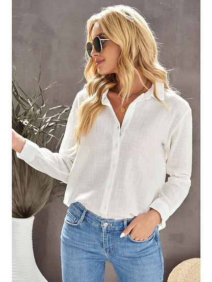 Women's Shirt Blouse Black White Pink Plain Button Long Sleeve Daily Weekend Streetwear Casual Shirt Collar Regular S - LuckyFash™