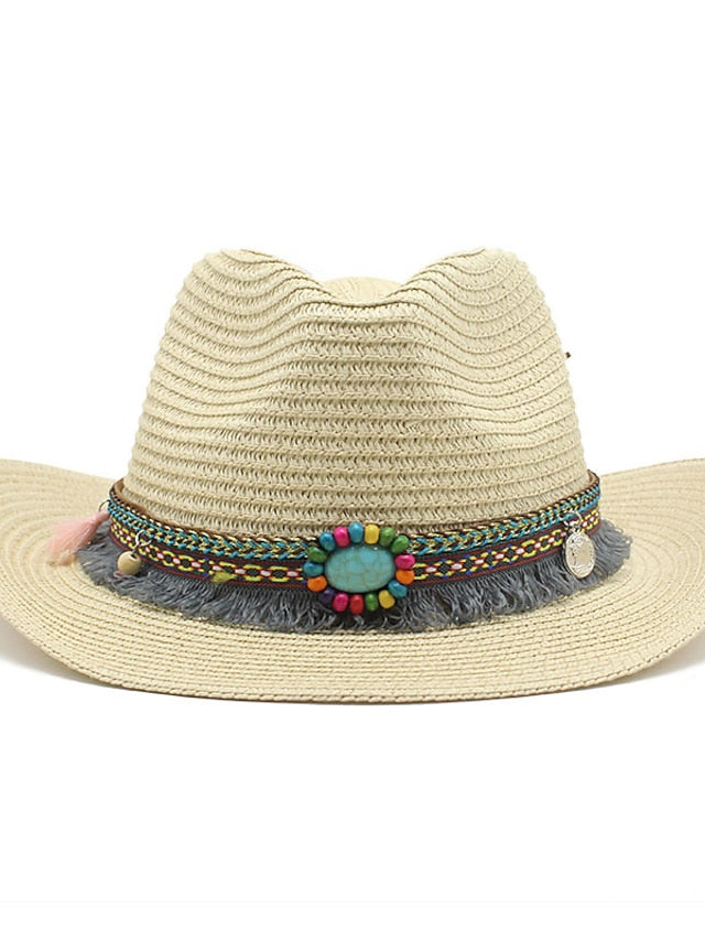 1pcs Elegant Tassel Beach Hats For Women Holiday Hats Ladies Sun Hat Summer Straw Hats Foldable Travel Couple Cowboy Visor Hat - LuckyFash™