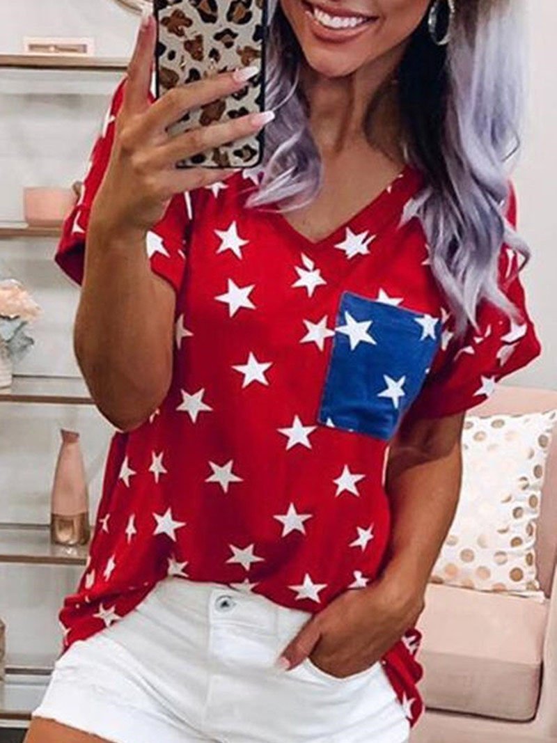Star-shaped Pocket Short-sleeved T-shirt - LuckyFash™