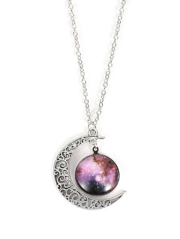 Necklaces - Star Sky Round & Moon Pendant Necklace - MsDressly